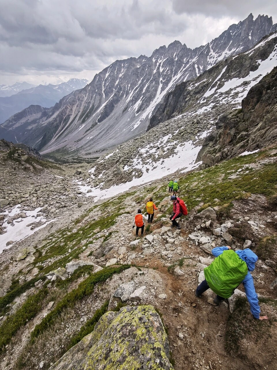 Climbing through the scree below the Fenêtre d'Arpette, the most demanding passage on the TMB