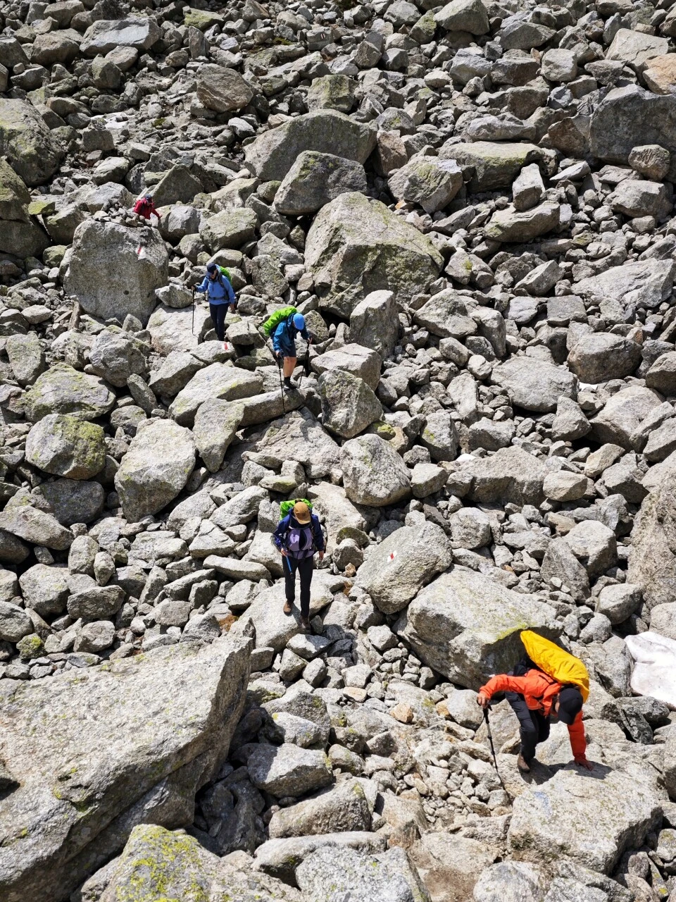 Working through the boulder field below the Fenêtre d'Arpette