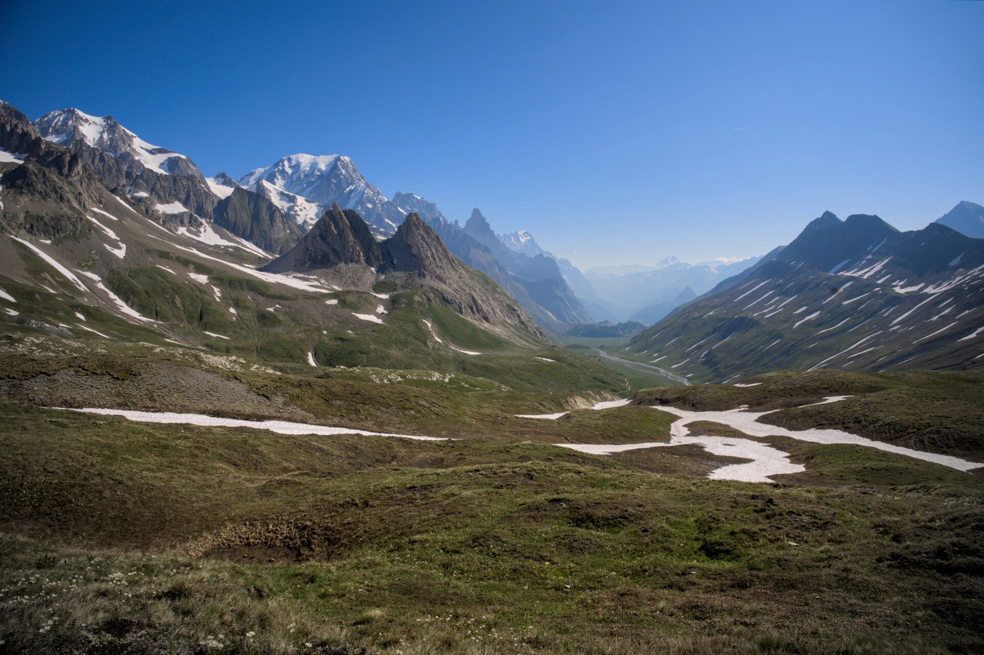 Panorama of Val Veni and the south face of Mont Blanc