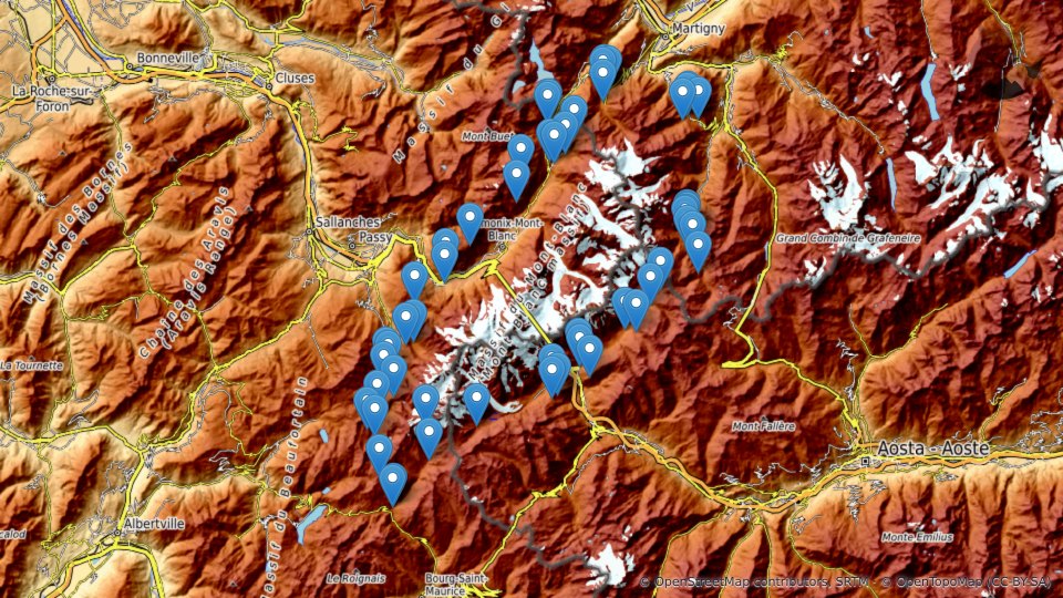 Map of The mountain huts and places to stay on the Tour du Mont-Blanc, stage by stage (and how to book them) — Altimood